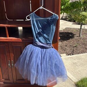 Weissman Blue Kids Dance Costume with Floral Accents